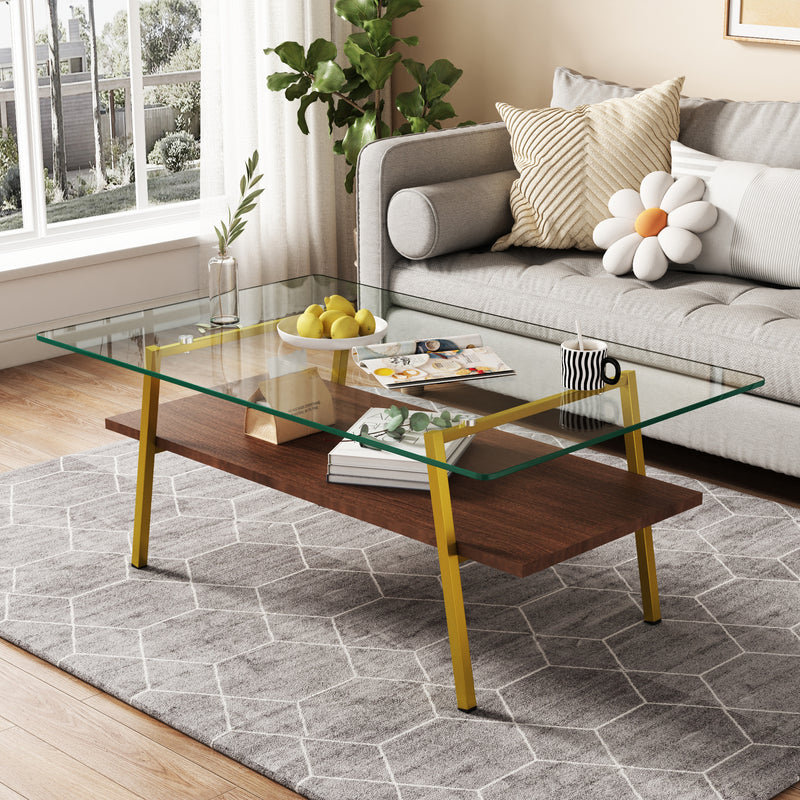 Dizzy Tempered Glass Tabletop with Gold Metal Legs